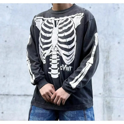 Saint O-Neck Long Sleeve Black Letter Arrival Washing Oversize Coat Loose T shirt Men Women High Quality Tee Simple Cotton Print