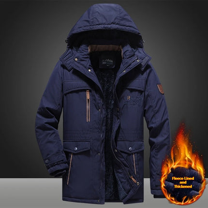 Men's Winter Thickened Parka Coat Thermal Padded Jacket with Hood Windproof Warm Long Sleeve Outdoor Clothes Plus Size Available