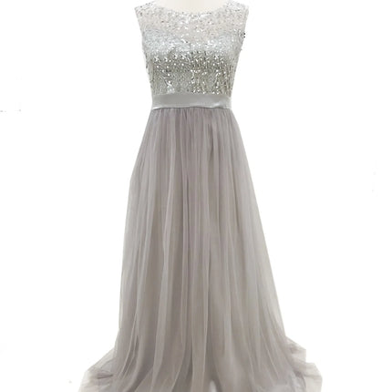 Elegant Sequined Strapless Long Formal Evening Dress Gray