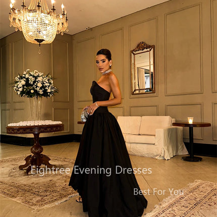 Eightree Simple Black Evening Gowns Long A Line Prom Dress Strapless Taffeta Classy Formal Gown Women فساتين حفلات Customized