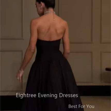 Eightree Simple Black Evening Gowns Long A Line Prom Dress Strapless Taffeta Classy Formal Gown Women فساتين حفلات Customized