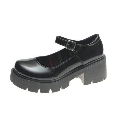 Platform Shoes for Women Mary Jane Shoes Concise Lolita Black Heeled Shoes Student College Sweet Medium Heel Women Single Shoe