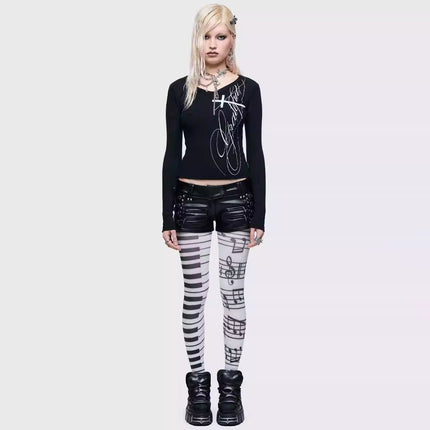 Spring Women's Notes Print Harajuku Style Stockings Y2K Vintage Piano Keys Elements Fashion Pantyhose Cool Girls Accessories