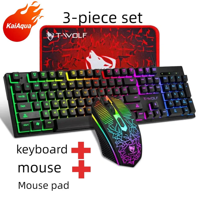 T-WOLF Thunderwolf TF880 Wired Keyboard, Mouse, Headphones and Audio Five-piece E-sports Game Enjoy Super Fast - product imag