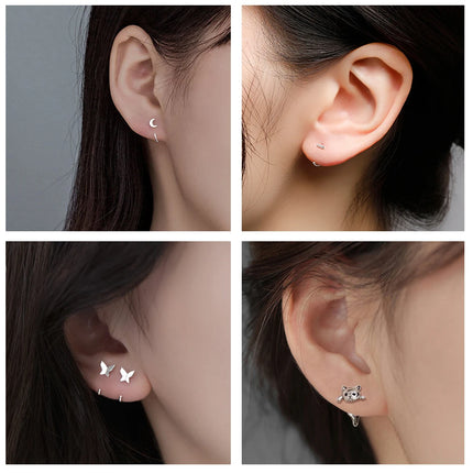 ZEMO 20G 2PCS 999 Sliver Hoop Earring Gold Plated Heart Round Ear Hoop Zircon Opening Huggies Piercings Girls Cute Circle Rings