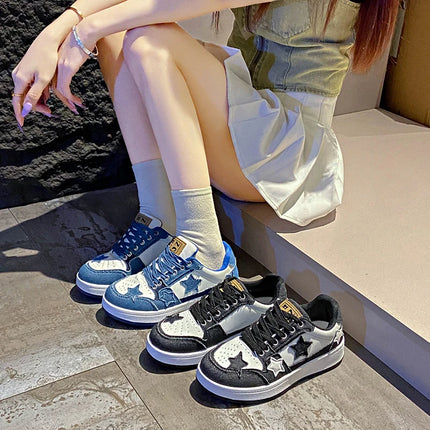 Summer Women's Sneakers New Star Thick Bottom Flat Patchwork Color Ladies Casual Shoes Fashion Anti-slip Women Vulcanize Shoes