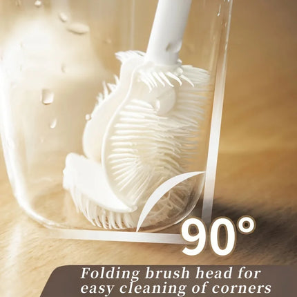 Foldable 360 Degree Comprehensive Cleaning Silicone Brush With Long Handle Design, Reusable For Bottles And Cups - product im