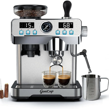 20 Bar Espresso Machine with Grinder, PID Temp Control 194-203°F, 68oz Tank, Cold Brew, All-in-One for Home