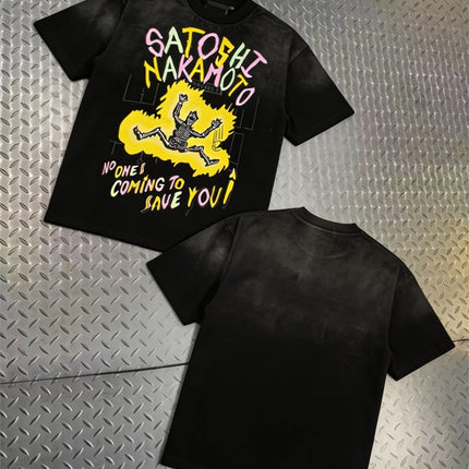 High Street Retro Hip-Hop Satoshi Nakamoto T Shirt Men Women Classic Letter Print Wash loose Casual plus size Short-Sleeve Tees