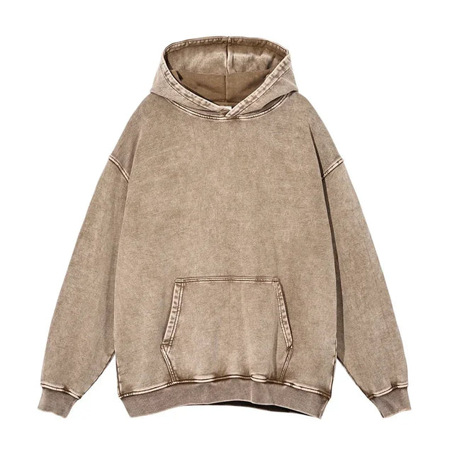 Sudadera con capucha de 420 g/m² para hombre, otoño invierno 2024, ropa urbana, sudaderas de algodón lavado de peso pesado, chándal de marca