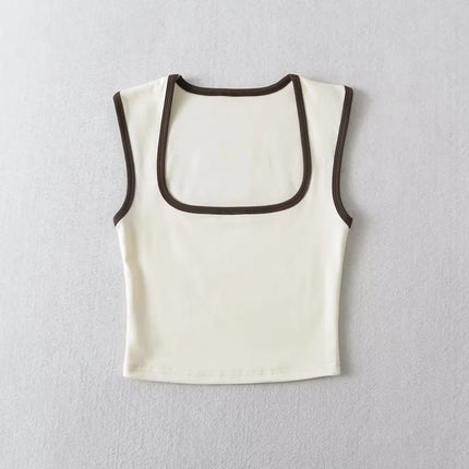 Woman Fashion Slim Solid Contrust Camis Casual Sleeveless Tanks Square Collar Crop Tops Clothing Streetwear Mujer 2024 Y2k