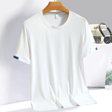 Summer Men's Silk Ice Round Collar T-shirt, Simple Running Fitness Suit, Breathable Thin T-shirt, Quick Dry T-shirt, Summer Tees