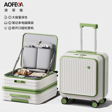 Front Opening Luggage 18 20 Inch Carry On Suitcase Lightweight Spinner Wheels Mini Travel Trolley Case with Laptop Compartment