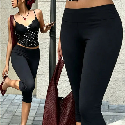 Womens Y2K High Waist Capri Pants Slim Fit Tummy Control Yoga Leggings Soft Fabric Comfortable Clothing Show Elegant Body Curves