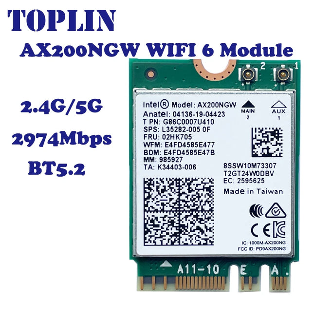 WiFi 6 Dual Band 3000 Mbit/s WLAN-Karte für Intel AX200 M.2 BT5.2 2,4 G/5 GHz 802.11ac/ax AX200NGW Wi-Fi-Adapter