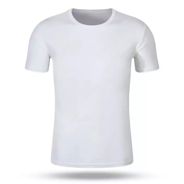 Camiseta en blanco de sublimación, de secado rápido, blanca, para hombre/mujer, con cuello redondo, manga corta, ropa deportiva para niños y adultos, de poliéster