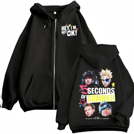 2026 5 Seconds of Summer Everyone's A Star World Tour Zip Up Hoodies Men Women Harajuku Hip Hop Gothic Jacket Sweatshirt Hoodie