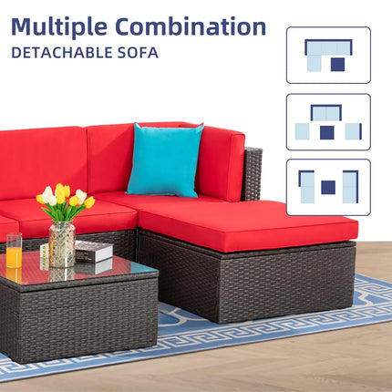 Customized 5Pcs All Weather Wicker Patio Sofa Set Outdoor Rattan Sectional Small Leisure Furniture Seating Couch For Backyard Ga