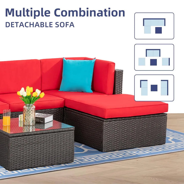 Customized 5Pcs All Weather Wicker Patio Sofa Set Outdoor Rattan Sectional Small Leisure Furniture Seating Couch For Backyard Ga