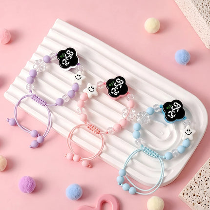 Macaron Beaded Cute Bracelet Watch for Girls New High-Appeal Colorful Bead Creative Children Watches Sweet Kids Gift Wristwatch