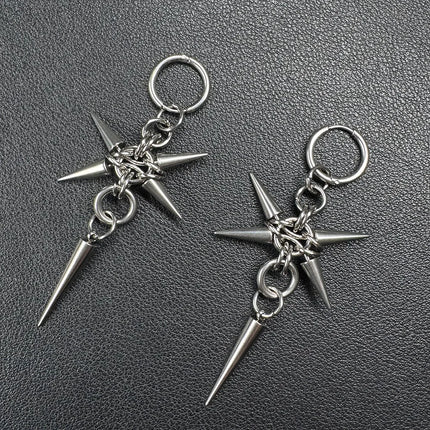 Gothic Stainless Steel Hoops Spike Piercing Long Dangle Earrings Handmade Punk y2k Chainmail Rivet Drop Earrings Rock Jewelry