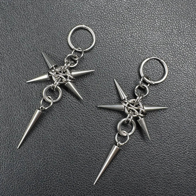 Gothic Stainless Steel Hoops Spike Piercing Long Dangle Earrings Handmade Punk y2k Chainmail Rivet Drop - product image 6