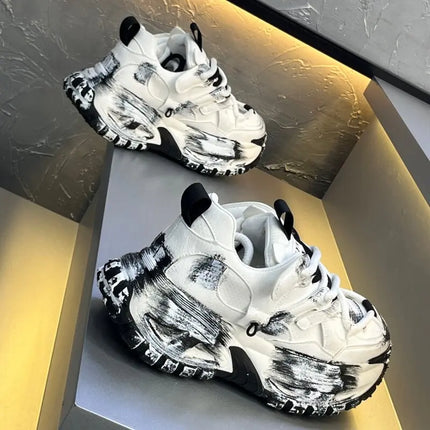 Chunky Sneakers Mens Designer Tire Sole Sport Shoes Fashion Casual Microfiber Leather Fabric Height Increased Platform Gym Shoes
