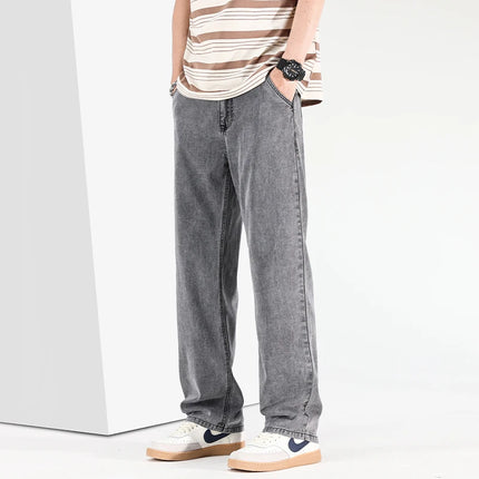 2026 Spring/Summer New Ice Silk Loose Denim Fashionable Sports Casual Pants for Men, Loose and Droopy Wide-Leg Pants
