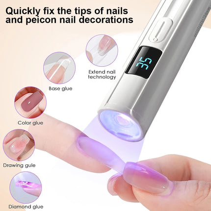 UV Led Nail Lamp for Gel Nails Portable UV Nail Light Fast Curing Nail Art Rechargeable Handheld Mini Nail Dryer Lamp for Home