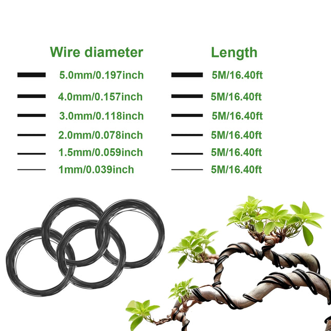 5m/roll Garden Bonsai Shape Aluminum Wire 1.0mm, 1.5mm, 2.0mm, 3mm, 4mm, 5mm Black Six Sizes for Garden - product image 2