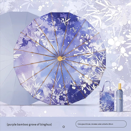 High-value 16-bone manual sun umbrella for women's sun protection ultraviolet rain dual-purpose umbrella color glue folding oil