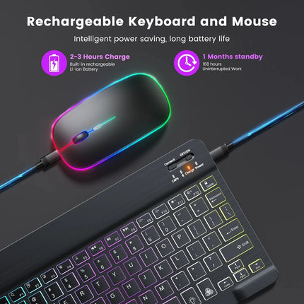 RGB Bluetooth Keyboard And Mouse Set Rechargeable Russian Keyboards Bluetooth Wireless Keyboard Mouse For Ipad Pro - product