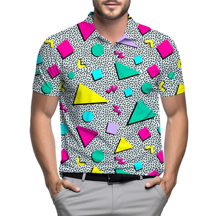Retro 80s 90s Pattern Men's Golf Polo Shirt Summer 3d Printing Lapel Shirt Street Loose Short Sleeve Tops Button Tee Shirts