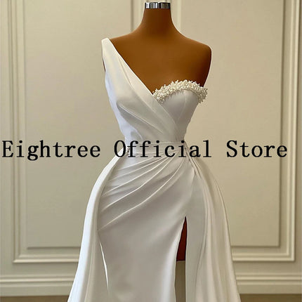 Eightree Elegant Mermaid Wedding Dresses One Shoulder Pearls Bride Dress Boho Beach Princess Wedding Evening Prom Gown Customize