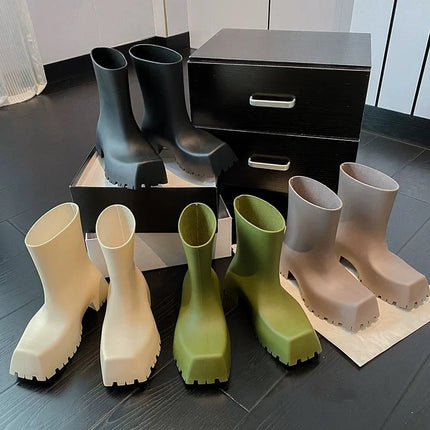 New Women Shoes Fashion Square Head Platform Boots for Woman Comfort Waterproof Non Slip Rain Boot Designer Shoes Botas Feminina