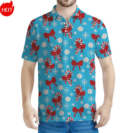 3D Printed Happy Christmas Polo Shirt Fashion Christmas Trees Cute Santa Xmas Graphic Polo T Shirt For Men Best Unisex Clothing