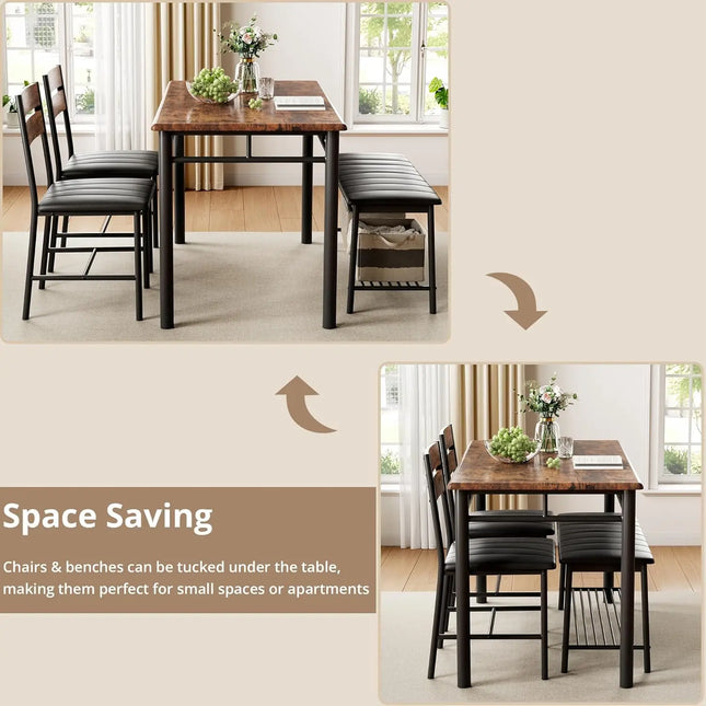 IRONCK Dining Table Set for 4, Kitchen Table with Upholstered Bench and 2 Chairs, Kitchen Table and - product image 2