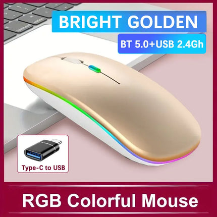 Wireless Mouse, Ultra-Thin Silent Rechargeable Mouse, 2.4G+BT5.2 Portable USB Optical Mouse,Suitable for Tablets/Computer/Laptop