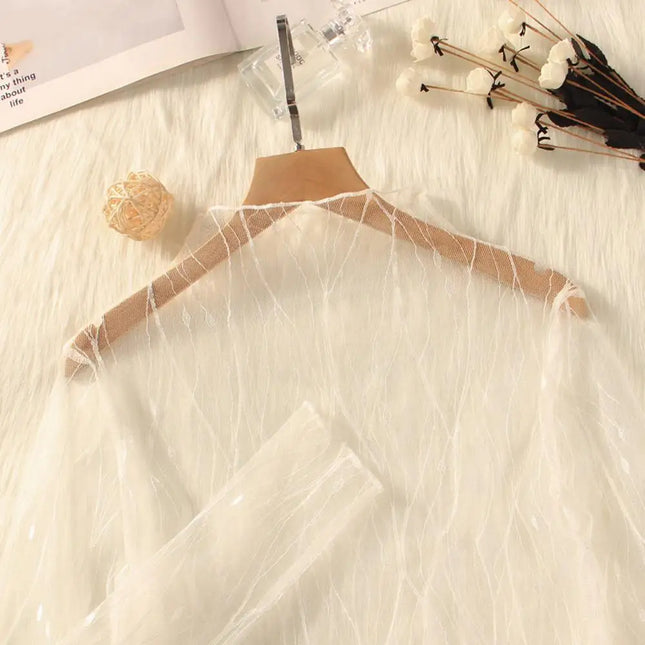 Lace Sheer Women‘s T-Shirt Fashion Mesh Summer Thin Bottom Shirt Transparent Long Sleeve Blouses Ladies - product image 2