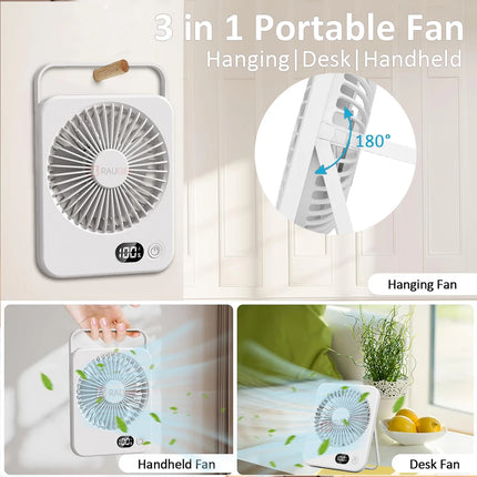 Portable Desk Fan USB Rechargeable Fan 180° Tilt Folding Ceiling Fan 5 Speeds Ultra Quiet Personal Fan With Power Display