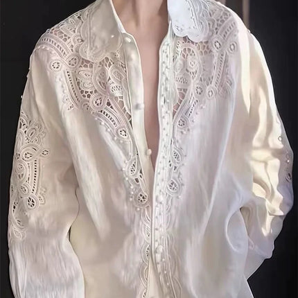 Limiguyue Spring Autumn White Hollow Out Shirt Women Floral Embroidery Blouses French Turn Down Collar Single Breast Tops T097