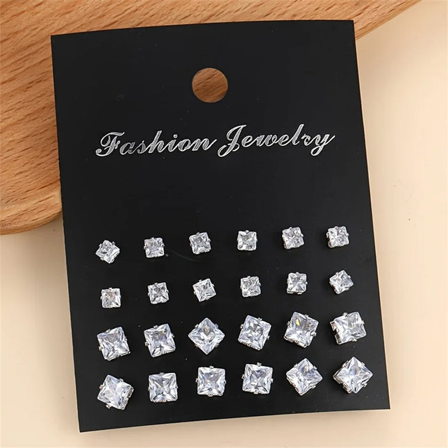 12 Pair/Lot White Shiny Wedding Stud Earrings Set for Women Men Cubic zircon Jewelry Accessories - product image 7