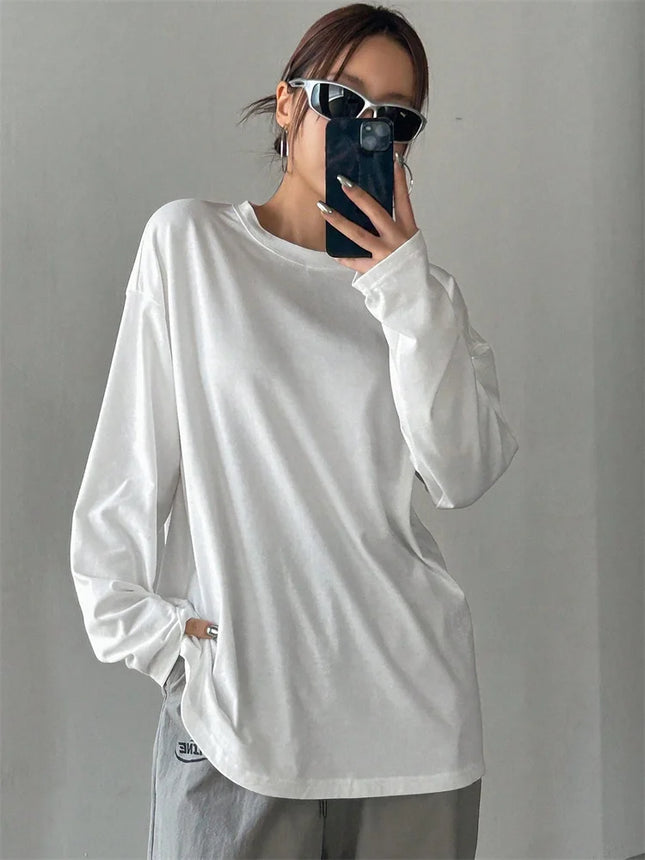Women Basic Long Sleeve Loose O-neck T-shirt Autumn Winter Solid Color Tee Top Streetwear - product image 7