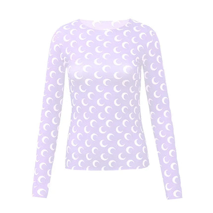 New Printed Mesh Women Base Shirt Spring Autumn Fashion Casual Long Sleeved Sun Protection Ice Silk Inner Layer Women's T-Shirt