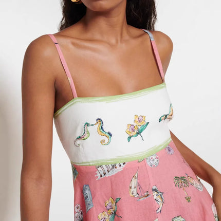 2026 new women's clothing sweet, fresh and fashionable printed super pendulum suspender dress