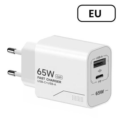 65W GaN USB-C Charger 2-Port Fast Charging Phone Charger Power Adapter For iPhone Samsung Xiaomi USB-C EU/US Plug - product i