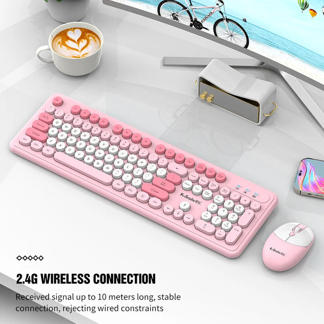 K-Snake WK200 Wireless Keyboard Mouse Set Cute Punk Keycap USB Wireless Business Keyboard Mouse Set Laptop Typing - product i