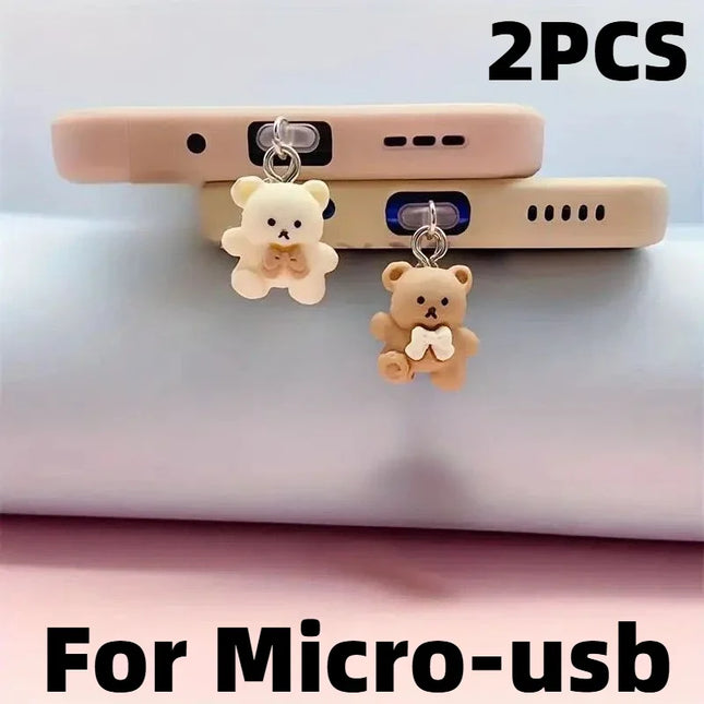 2tlg./Set Cartoon Bär Handy Staubschutz für iPhone Type-C Paar Staubschutz Zubehör Dekoration