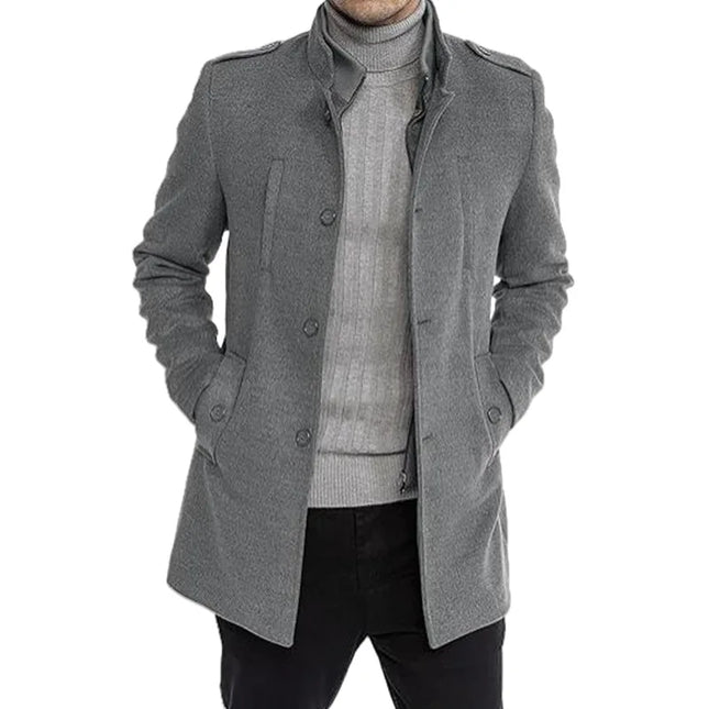 Nueva moda para hombre, cortavientos atractivo, abrigo de lana con cuello doble para otoño e invierno, chaquetas masculinas de lana de moda de negocios para hombres de mediana edad