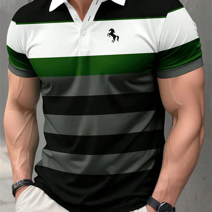 2026 Summer New Arrival Men's Polo Shirt Casual Stylish Comfortable and Breathable Short-Sleeve Top with 3D Striped Print Design